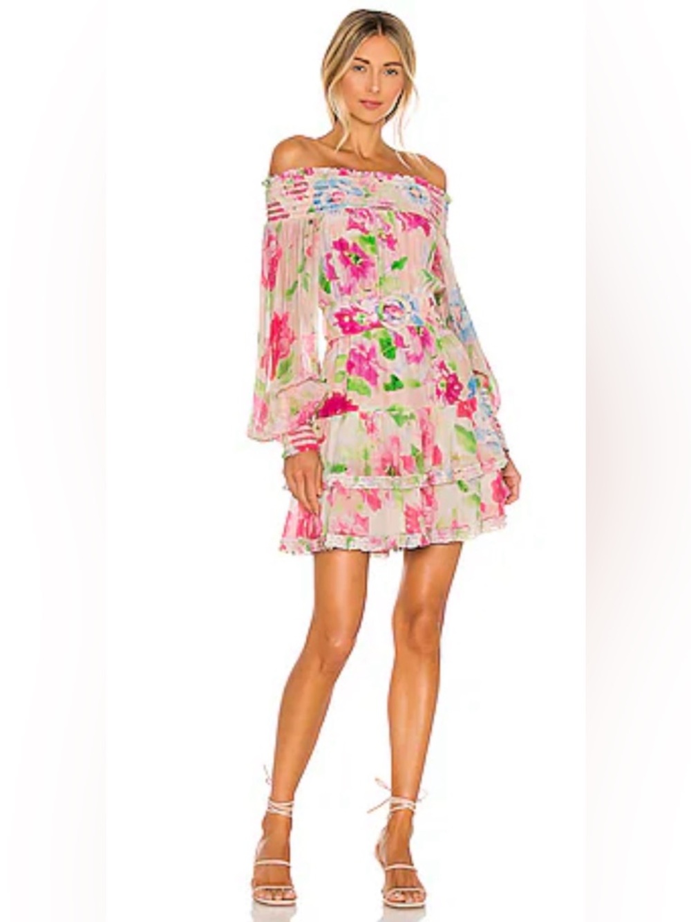 Rococo Sand Floral Off-Shoulder Pink Mini Dress